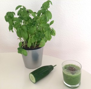 leckerer Smoothie mit Gurke und Basilikum